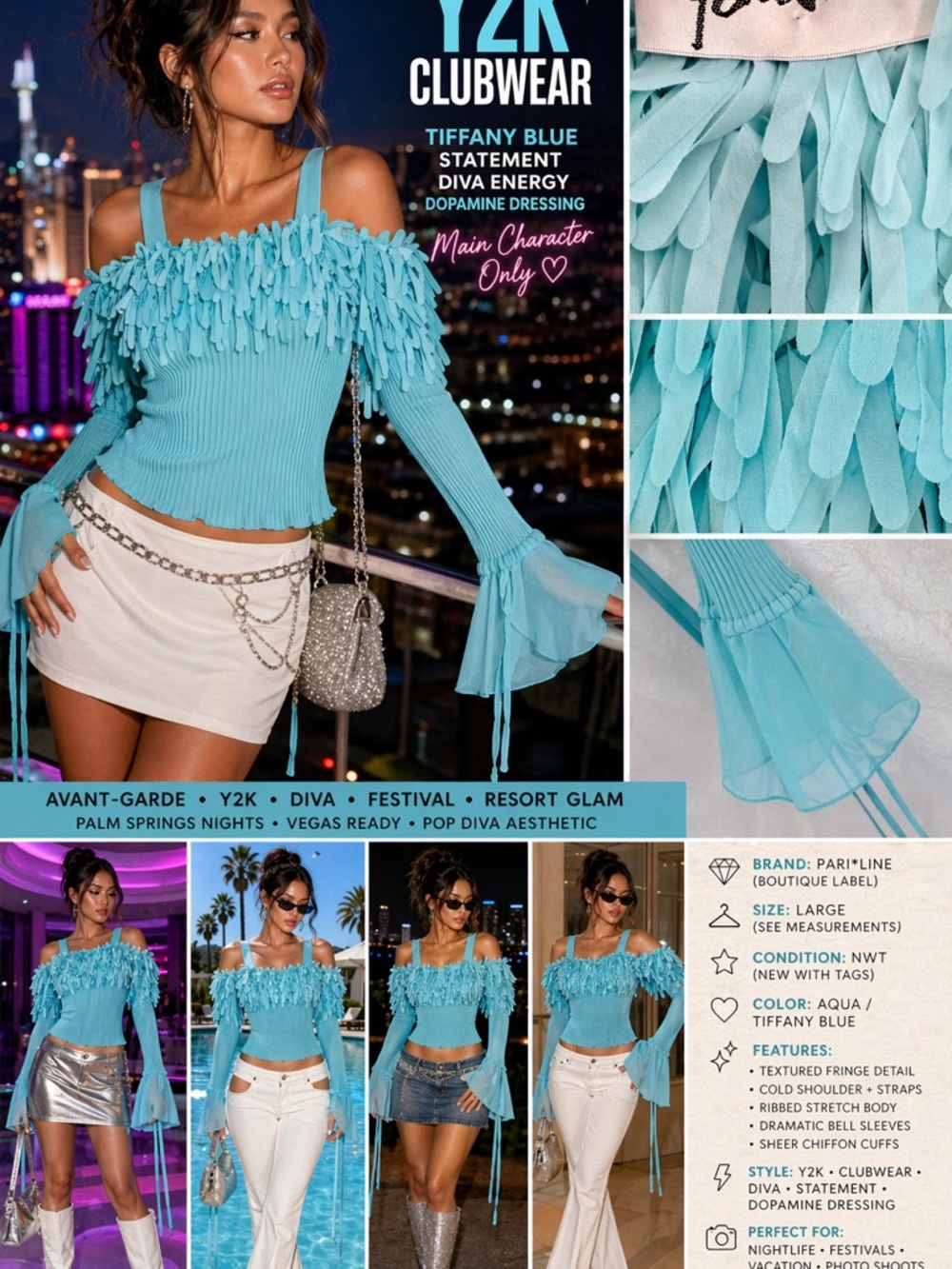 Aqua Fringe-Trim Long-Sleeve Ribbed Women's Top - Picture 12 of 12